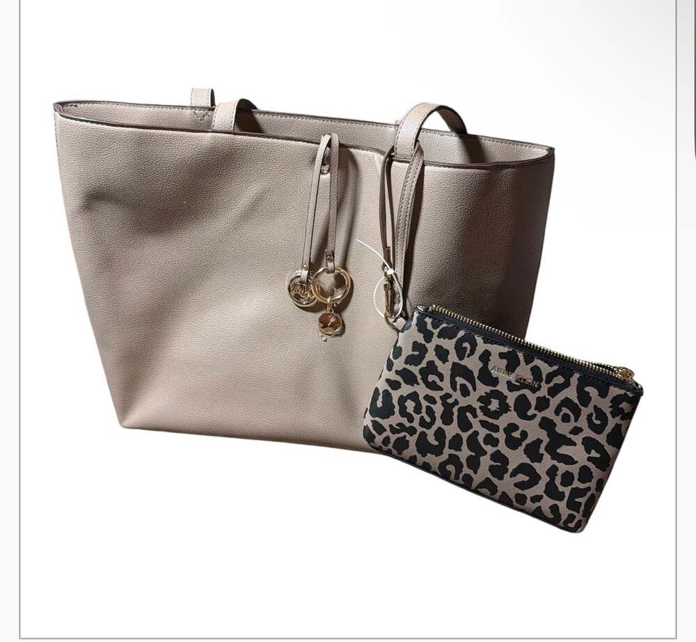 Anne Klein Solid Tote Bag With Pouch, Tan